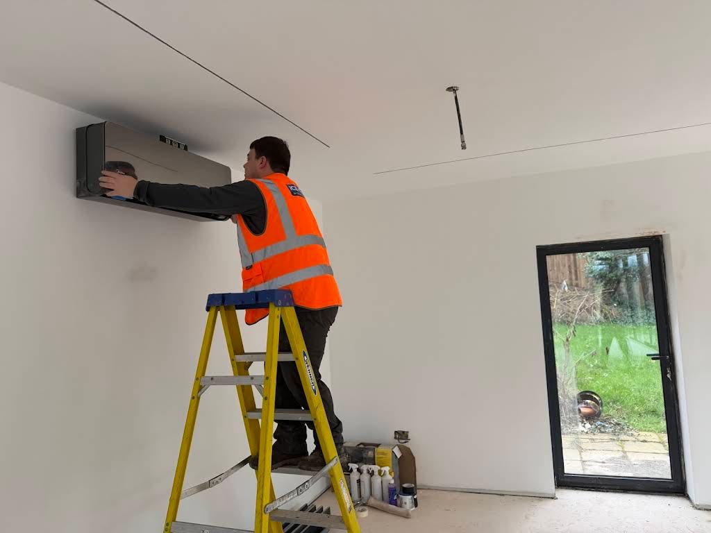 Air conditioning installation in progress by ICE KOOL engineers