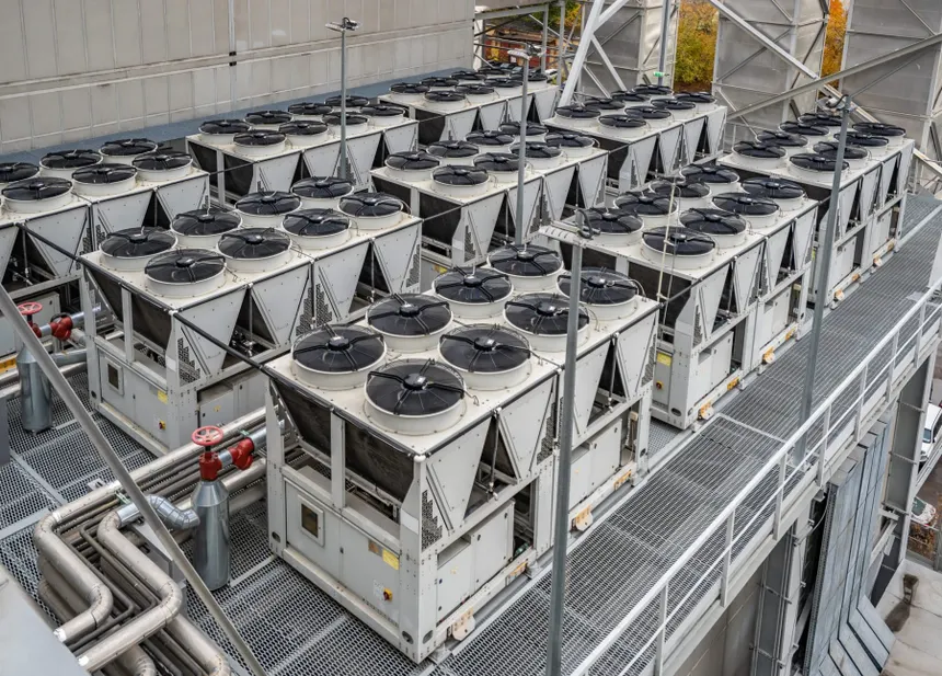 Industrial HVAC ceiling unit in a large commercial space